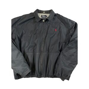 Vtg Polo Ralph Lauren Fleece Blanket Lined Faded Bomber Jacket Sz L Navy / Black